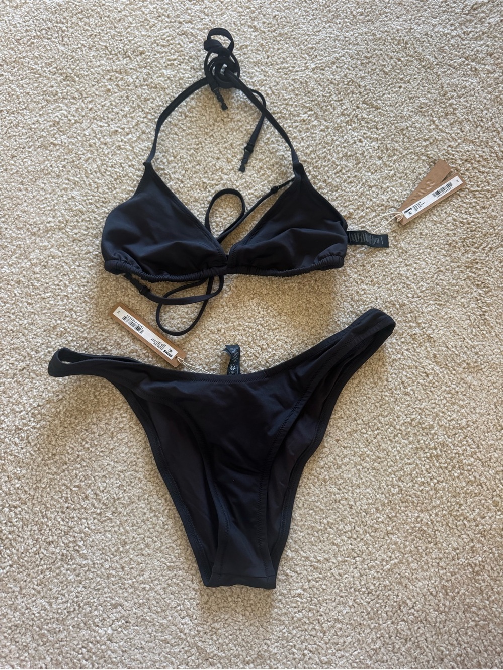 SKIMS Black Triangle Halter Bikini Set